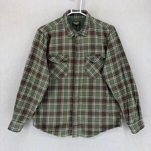 Seager Mens Flannel Long‎ Sleeve Button Up Shirt Green Brown Plaid Size L